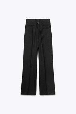 ZARA БРЮКИ ИЗ СМЕСОВОГО ЛЬНА С ПРЯЖКОЙ — ZW COLLECTION, ЧЕРНЫЙ