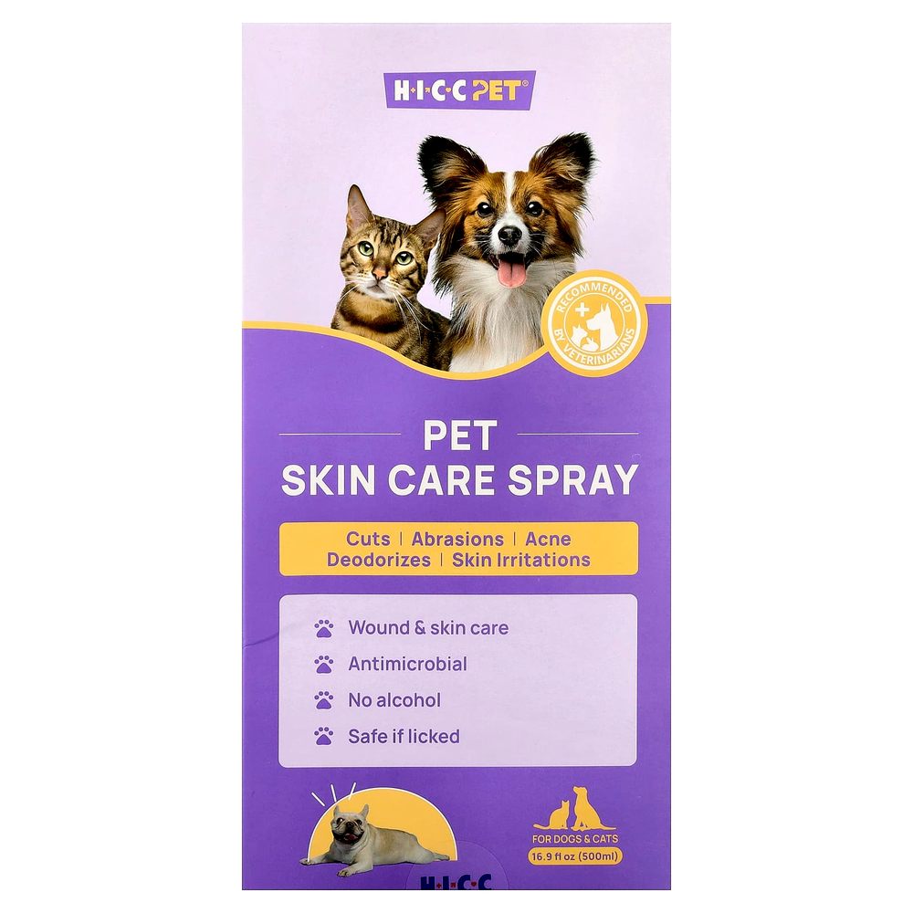 HICC Pet, спрей для ухода за кожей домашних животных, для собак и кошек, 500 мл (16,9 жидк. унции)