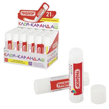 Клей-карандаш (ПИФАГОР) 21г, на осное ПВА, 227610, для бумаги и картона