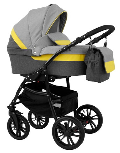 Детская коляска Alis Alvaro 2 в 1 Al 02 т.серый+св.серый+желтая кожа