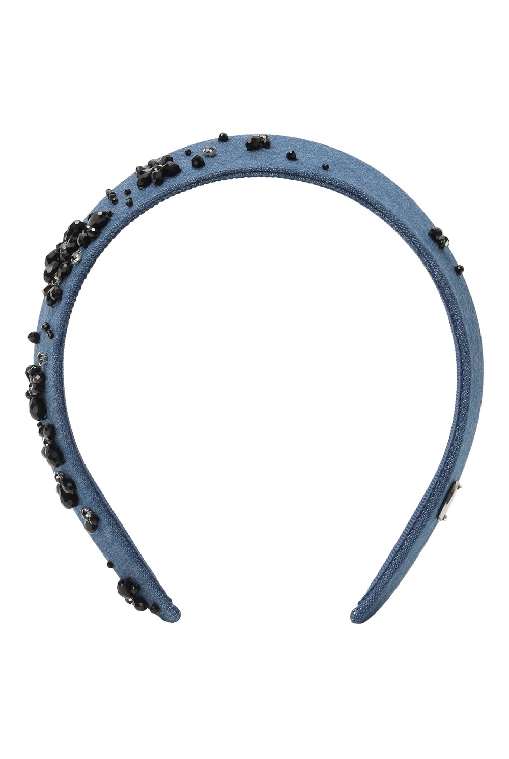 Кокошник из синей джинсы с черными цветами XS