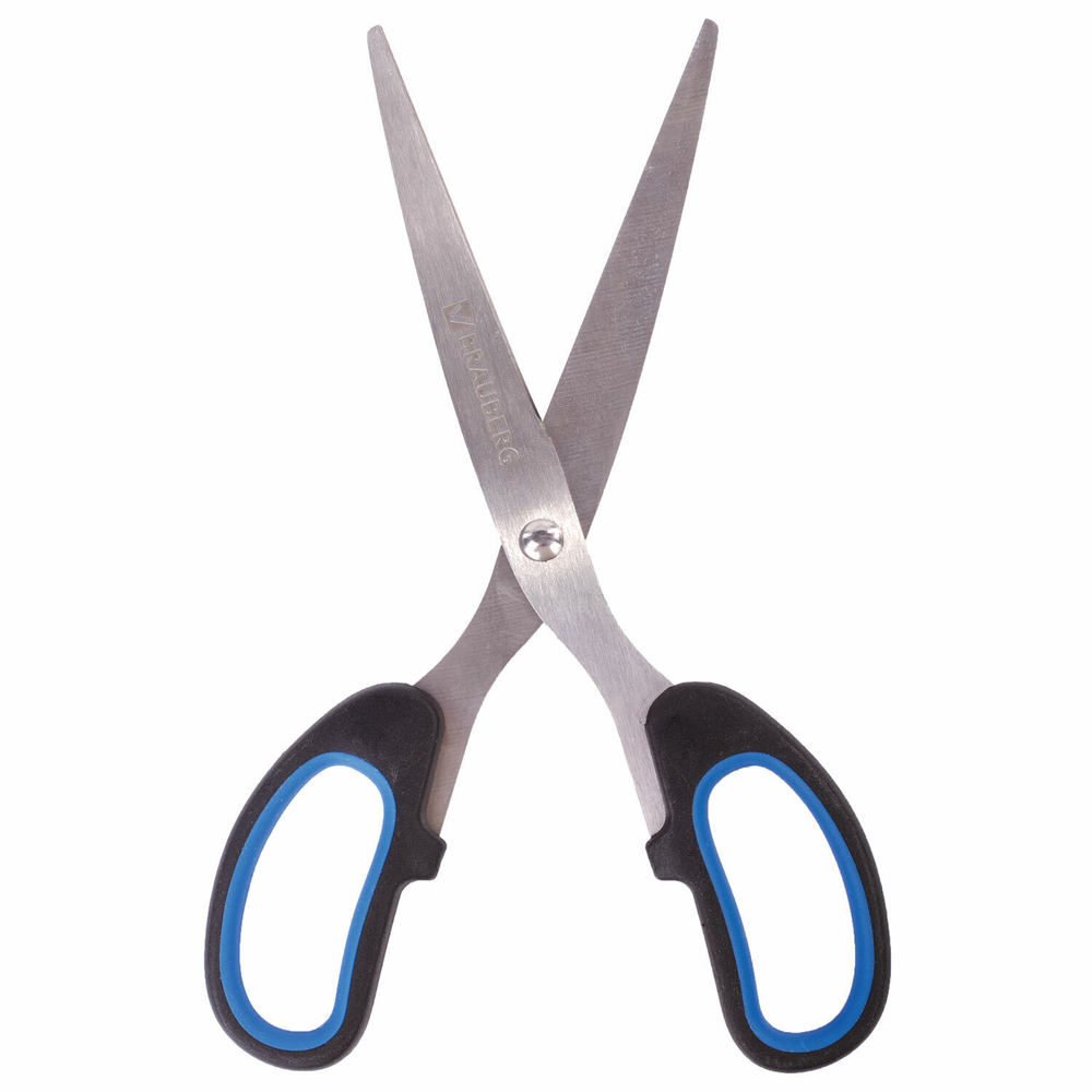 Ножницы BRAUBERG "Classic+" 185 мм черно-синие классической формы резиновые вставки (6 штук в упаковке)