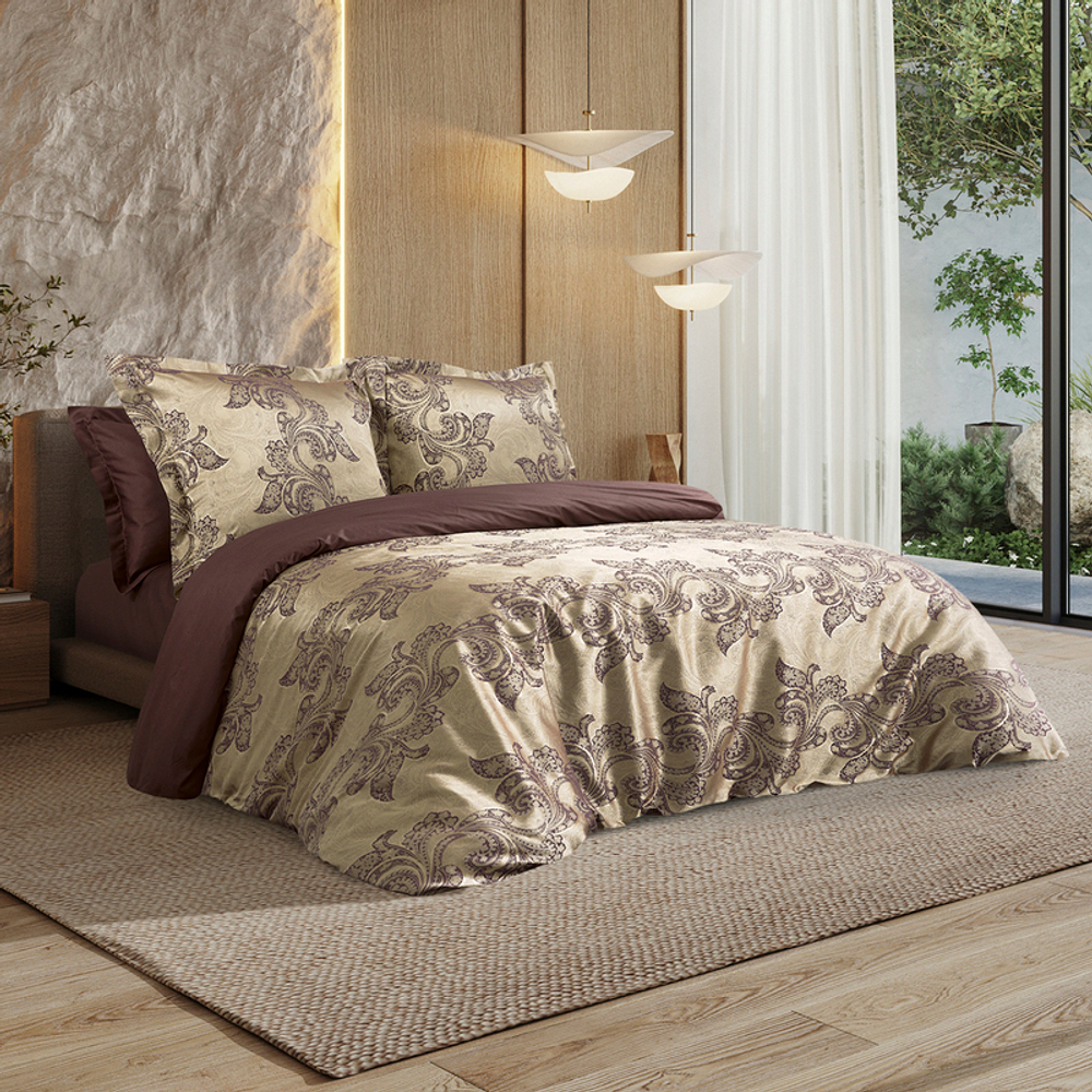 Элитный комплект постельного белья Эстетика ЕВРО САТИН-жаккард "Флокатти" (нав. 70х70 и 50х70)