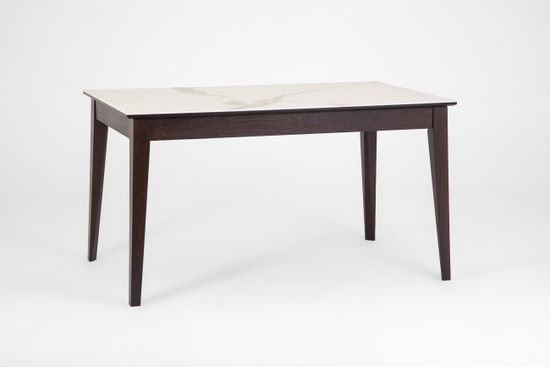 Стол Франк (дуб/нога светлый дуб с чёрной патиной/столешница керамика жемчуг)