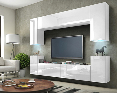 Гостиная 9 МДФ Белый DM635-6 / Белый Фасадный 0101 256*35*168 см, Белый, Белый Фасадный   Фиеста