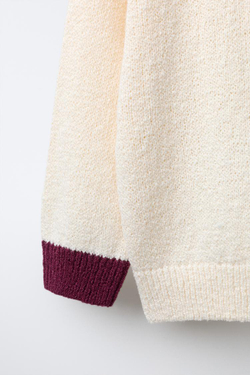 ZARA ТРИКОТАЖНОЕ ПОЛО С ВОРОТНИКОМ В РУБЧИК, ЭКРЮ/ГРАНАТОВЫЙ