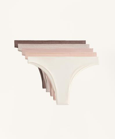 OYSHO Набор из пяти трусиков-бразильских из смесовой хлопковой ткани, бежево-розовый