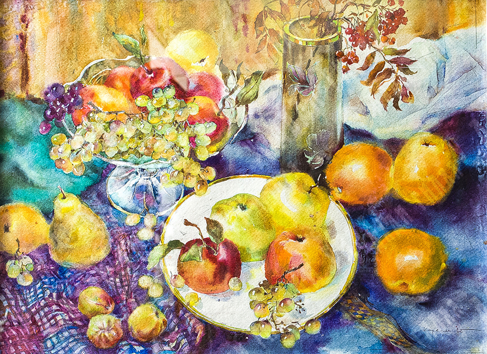 Корягин С.Н. Натюрморт с яблоками. Бумага, акварель. 2005 г. 55х40 см.