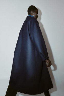 ZARA ДЛИННОЕ ПАЛЬТО ОВЕРСАЙЗ, МОРСКОЙ СИНИЙ