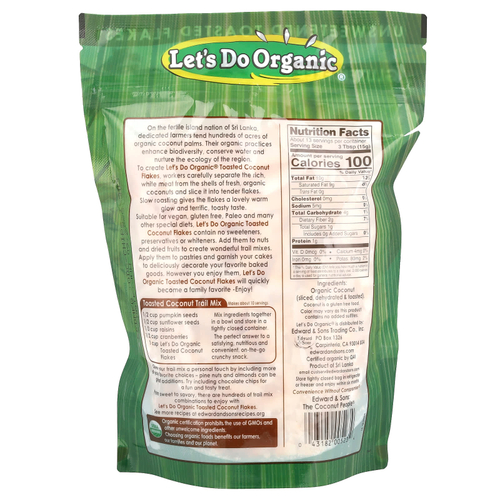 Let's Do Organic, Let's Do Organic, 100% органические поджаренные кокосовые хлопья без сахара, 200 г (7 унций)