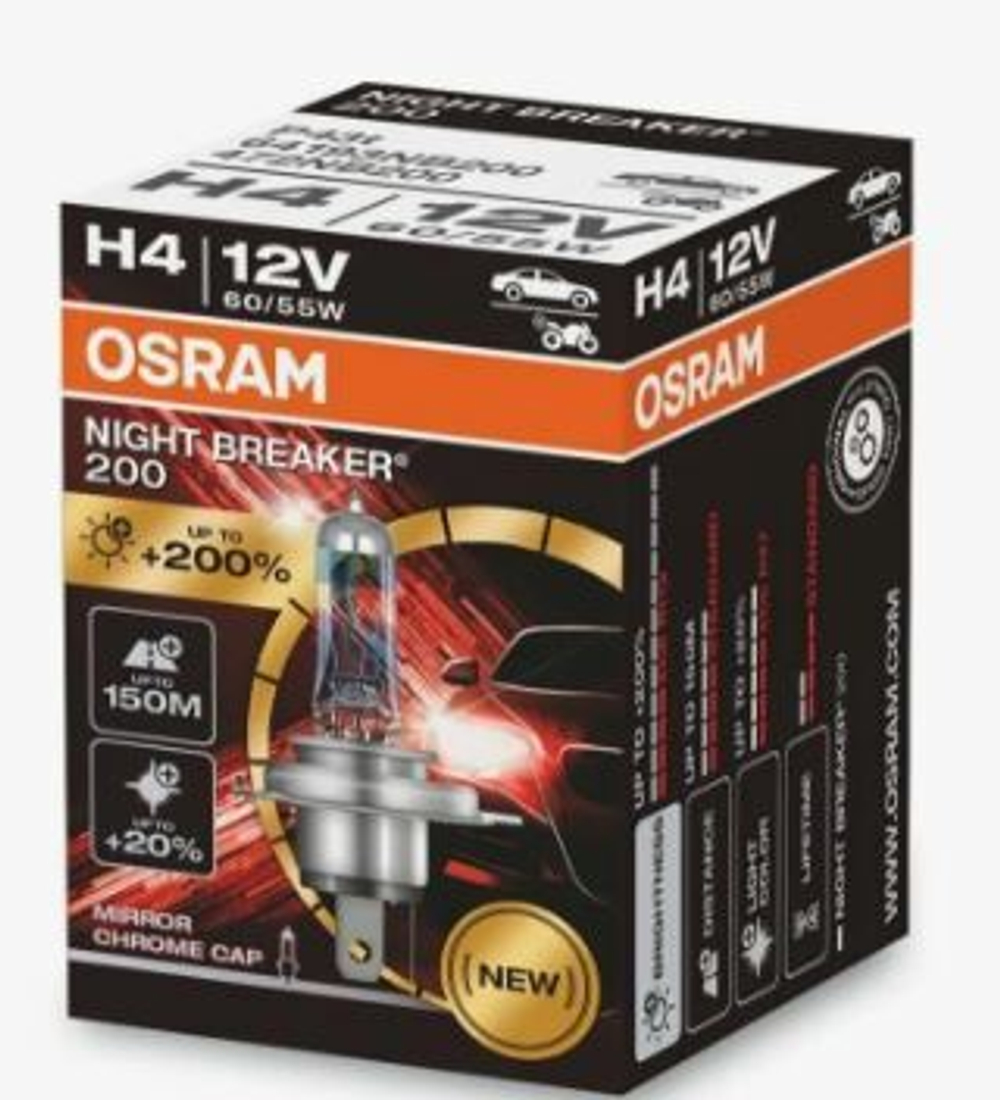 Автолампа H4 12V 60/55W P43t Osram  +200% NIGHT BREAKER 200 (64193NB200) 1шт