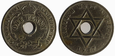 Британская Западная Африка 1 пенни, 1937 - 1947 Георг VI VF