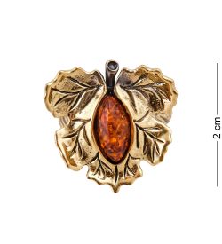 AM-3623 Кольцо «Листья Каштана» (латунь, янтарь)