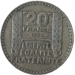 France, 20 Francs 1933 – "Turin" Series, VF