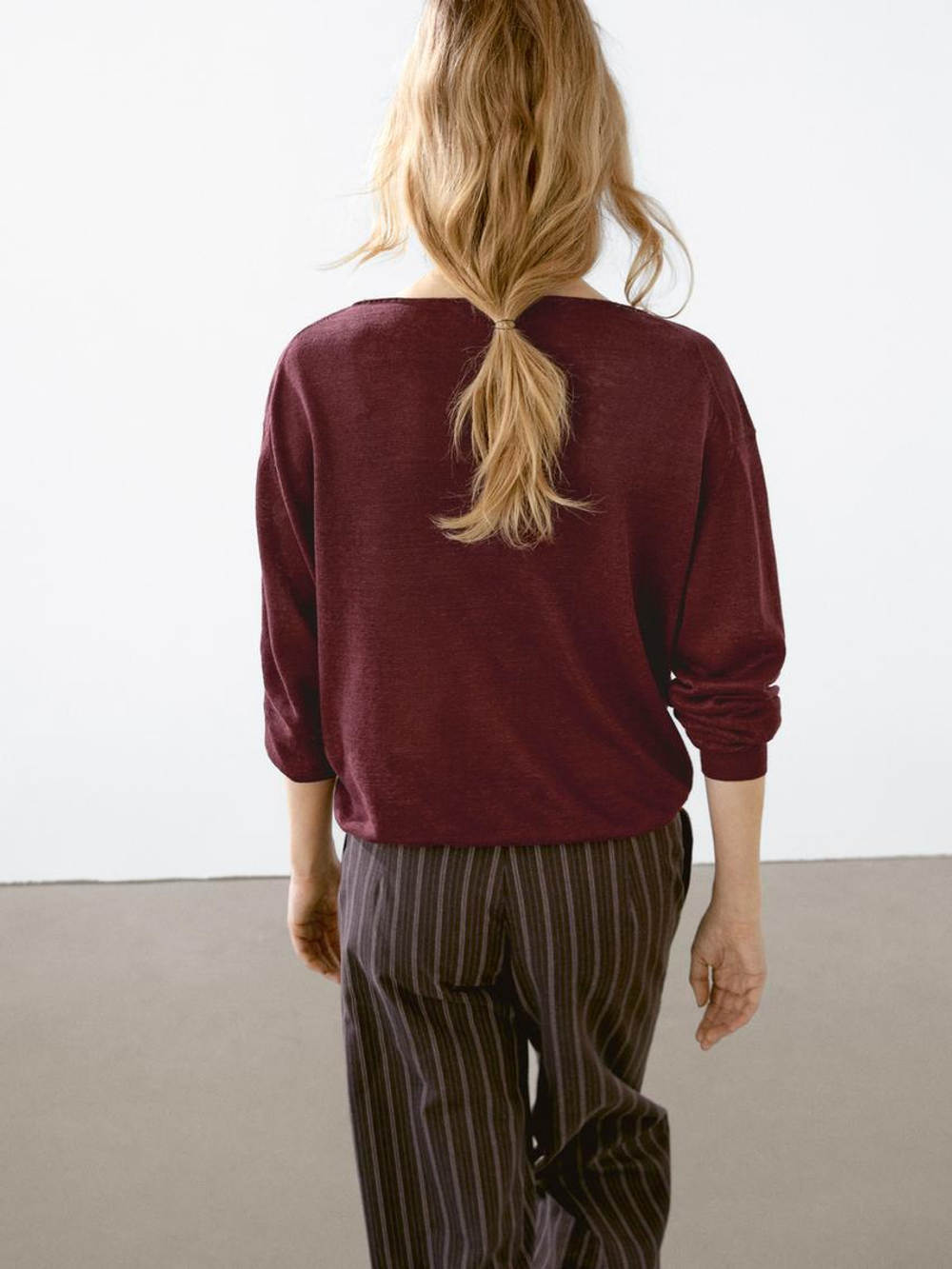 Massimo Dutti Свитер тонкой вязки из 100% льна, бордо