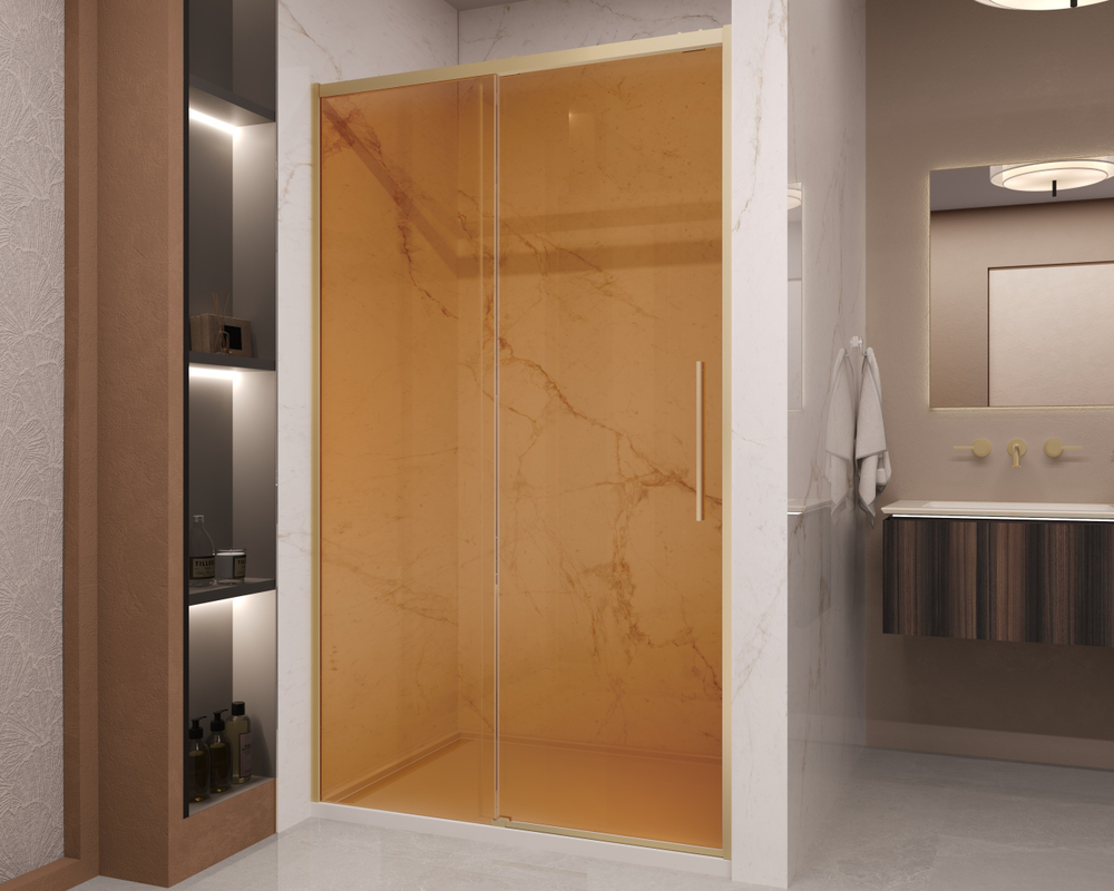 Душевая дверь Stella VDS-1ST120GSG, 1200, брашированное золото, стекло янтарь