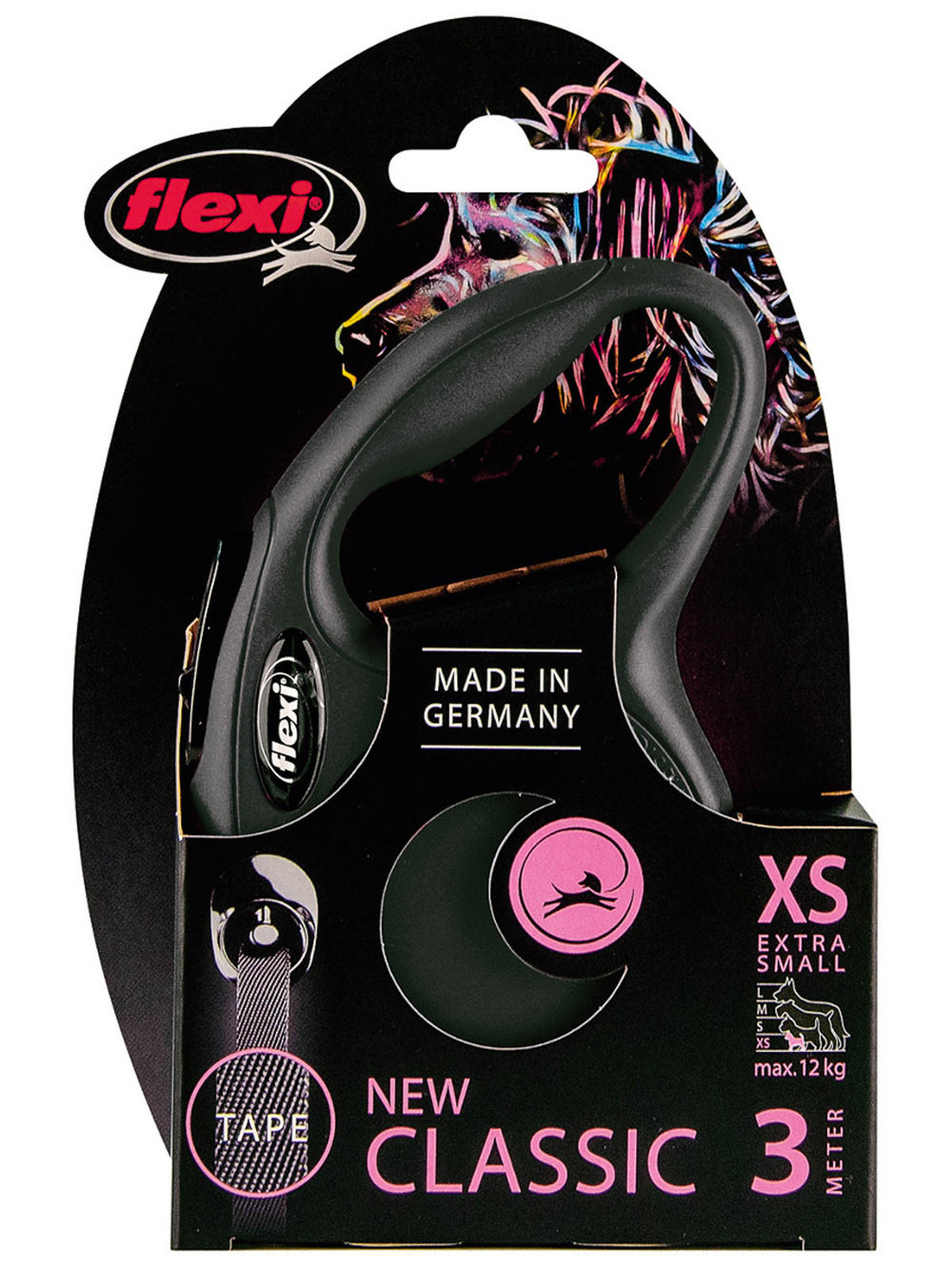 Поводок-рулетка Flexi New Classic XS. Лента 3 м. для собак до 12 кг. Черный