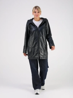 Кожаная куртка демисезонная с капюшоном длинная