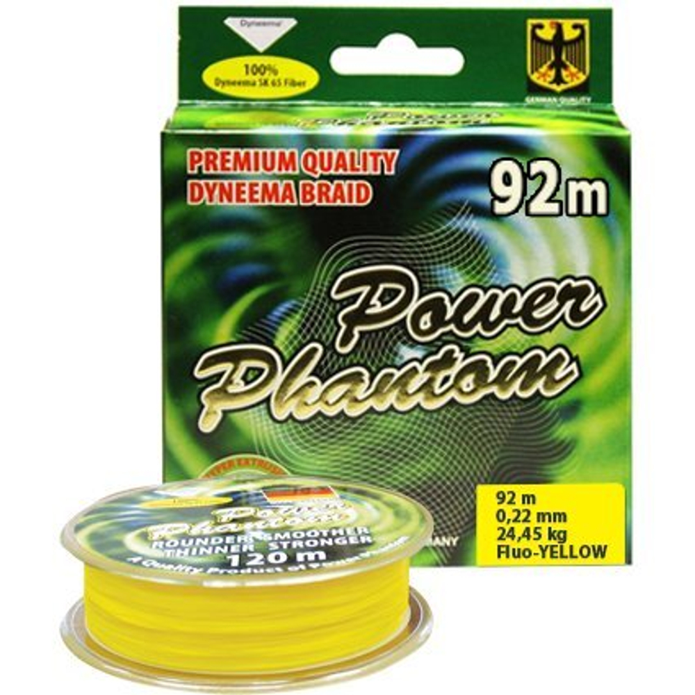 Шнур Power Phantom 4x, 92м, желтый, 0,33мм, 38,25кг