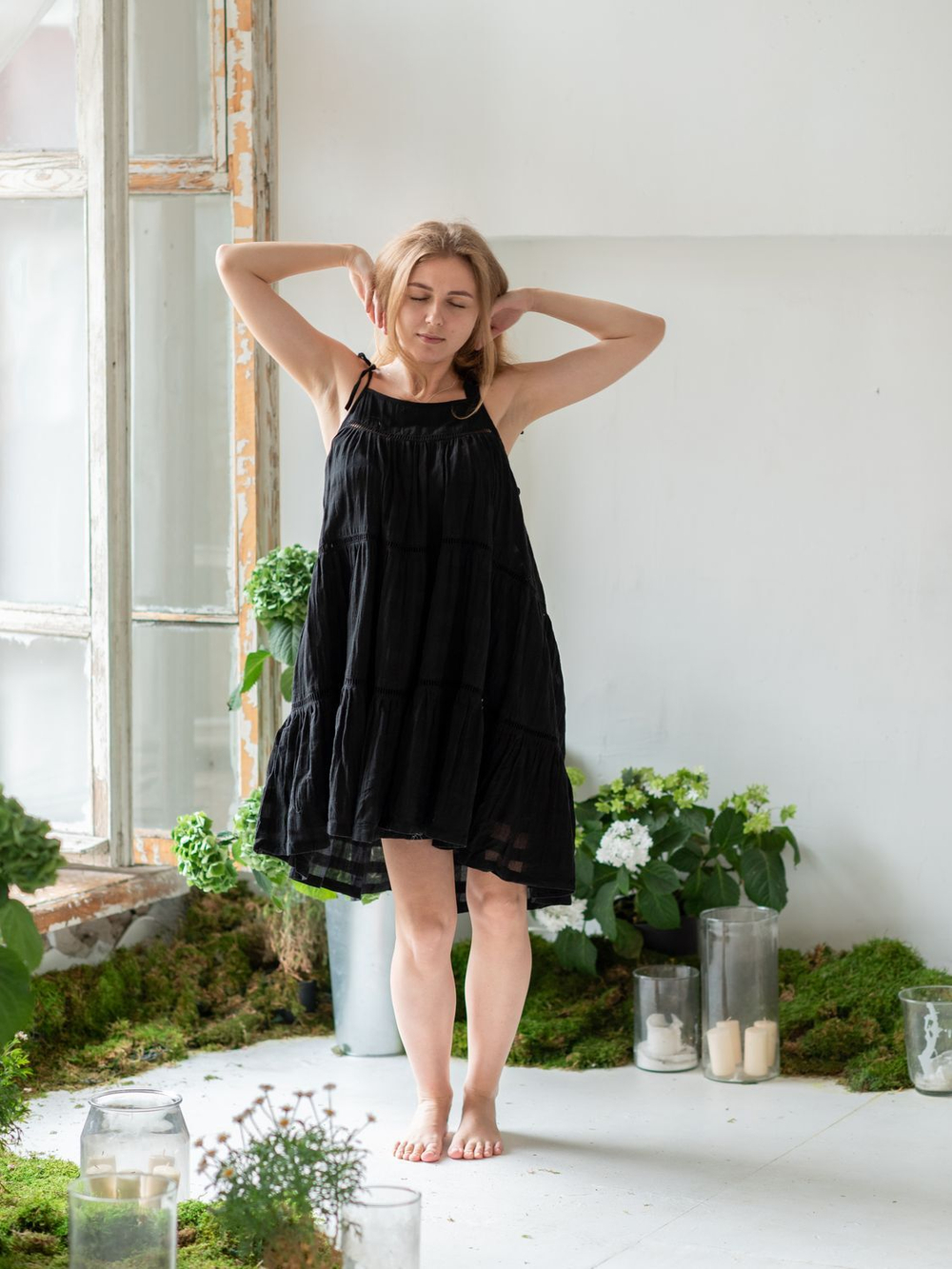 Сарафан на завязках короткий (черный)