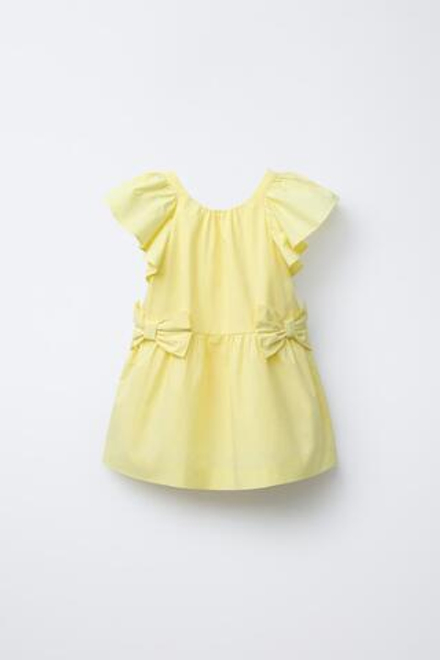 ZARA ПЛАТЬЕ ИЗ ПОПЛИНА С БАНТАМИ, ЖЕЛТЫЙ