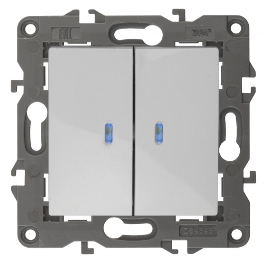 14-1105-01 ЭРА Выключатель двойной с подсветкой, 10АХ-250В, IP20, Эра Elegance, белый