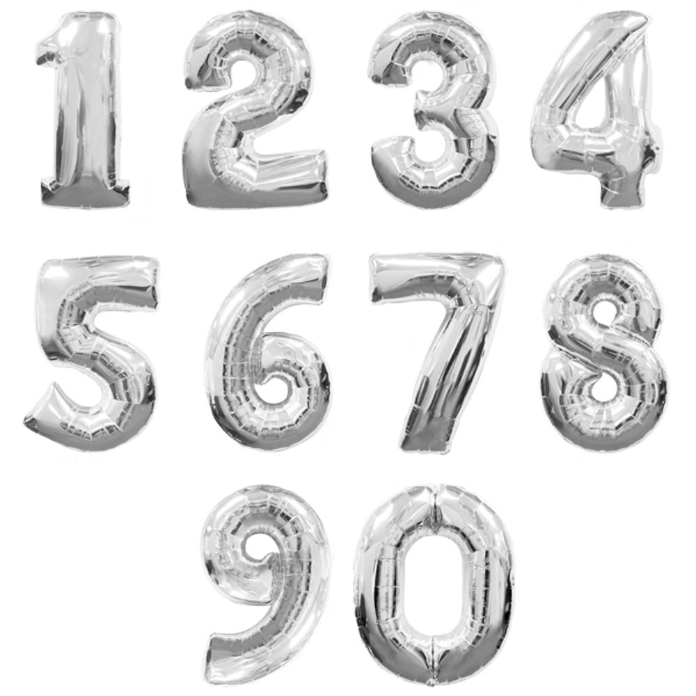 Шар (40''/102 см) Цифра, 6, Серебро, 1 шт. в уп.