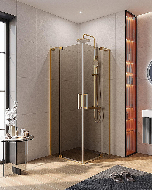 Душевой уголок Cezares Slider 110x110 A-2-100/110-BR-BORO стекло бронза/профиль золото брашированное