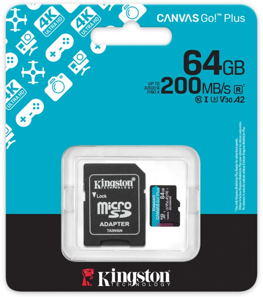 Карта памяти Kingston microSDXC Canvas Go! Plus (SDCG4/64GB) 64 Гб