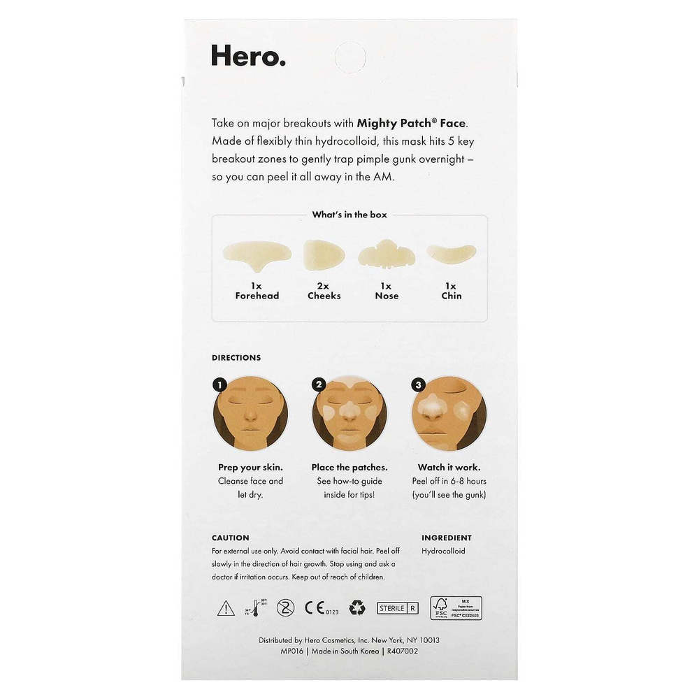Hero Cosmetics, Mighty Patch®, для лица, для жирной и комбинированной кожи, 5 гидроколлоидных патчей