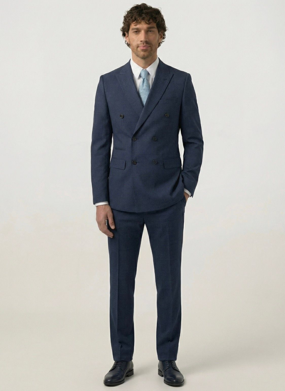 Мужской костюм двубортный (синий) А66