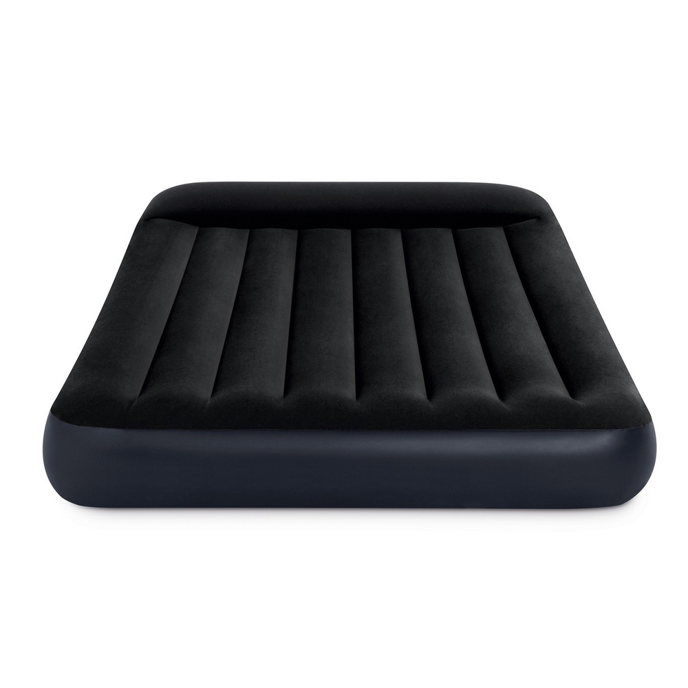 Мaтрас нaдувной Intex 64142 Pillow Rest 137х191х42 см / Крoвать нaдувная Интeкс полуторная велюровая со встроенным электронасосом 220V и подголовником