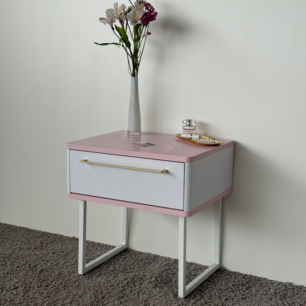 Тумба прикроватная на ножках ROYAL 5201 эко (Зефир-Белый-р.золото)