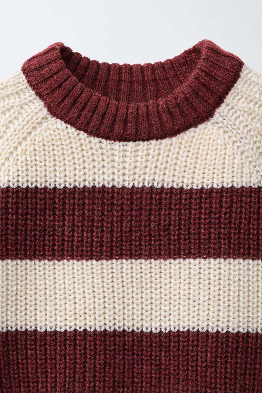 ZARA ВЯЗАНЫЙ ДЖЕМПЕР В ПОЛОСКУ С ШЕРСТЬЮ, ЭКРЮ/ГРАНАТОВЫЙ