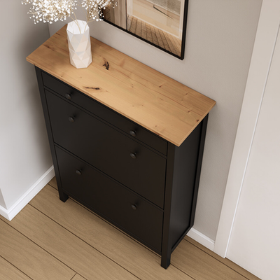 Обувница 3 ящика Хемнэс/Кымор, 89х31х128см, черный/светло-коричневый