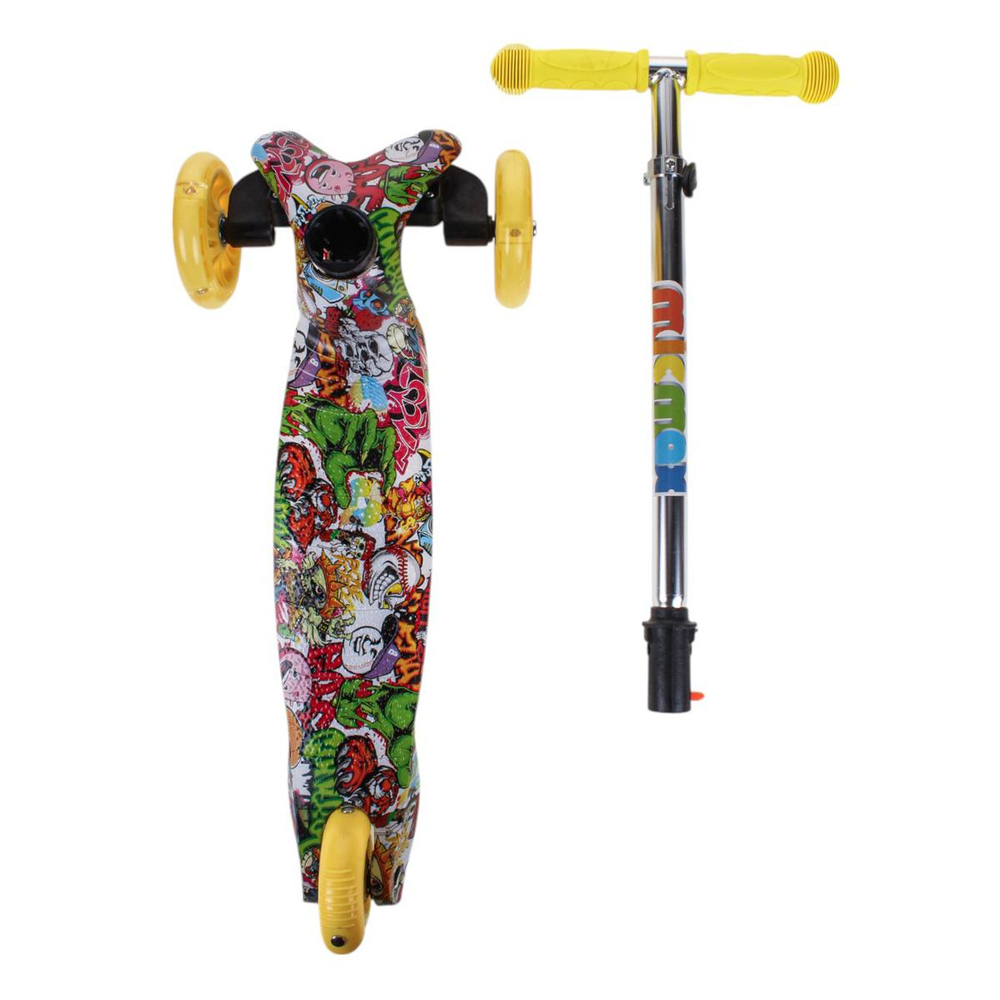 Самокат 3х-колес. 55 см, ручка макс. 62 см, желтый, колеса PU свет цветные, макс. вес 45 кг