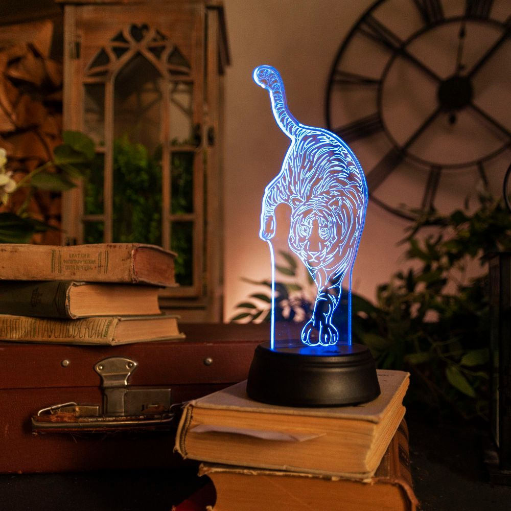 ULI-M506 RGB-3AA TIGER-BLACK Светильник декоративный с эффектом 3D Тигр. на батарейках 3AA не в-к. 1 светодиод. RGB свет. TM Uniel