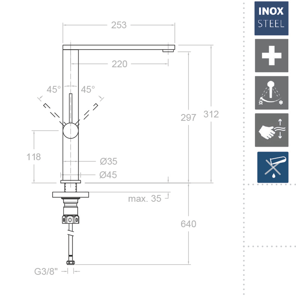 Смеситель для кухни нерж. сталь KITCHEN 3886