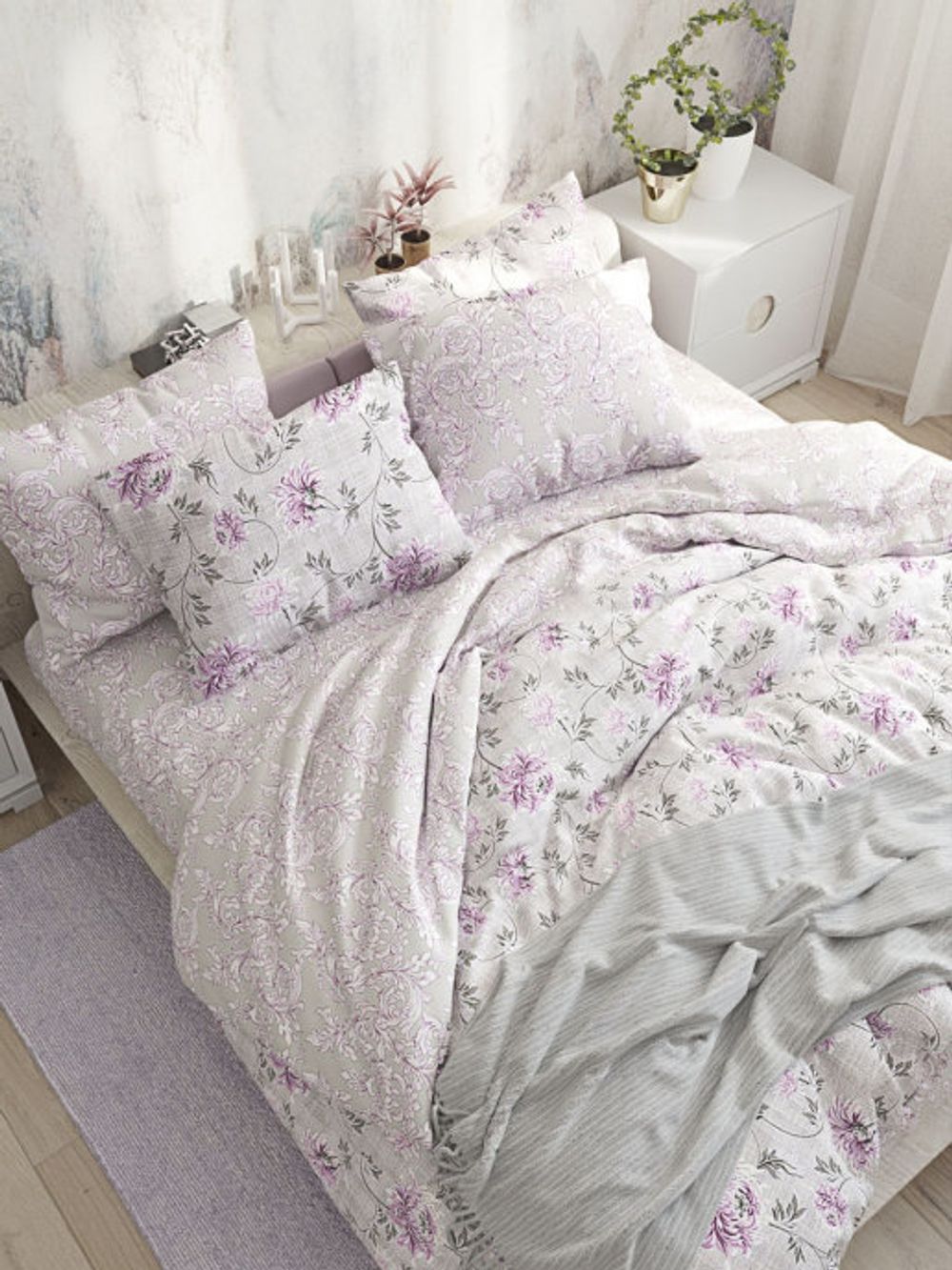 Пододеяльник Сказка "Хризантемы/Классика" евро 200х215 см на молнии , перкаль