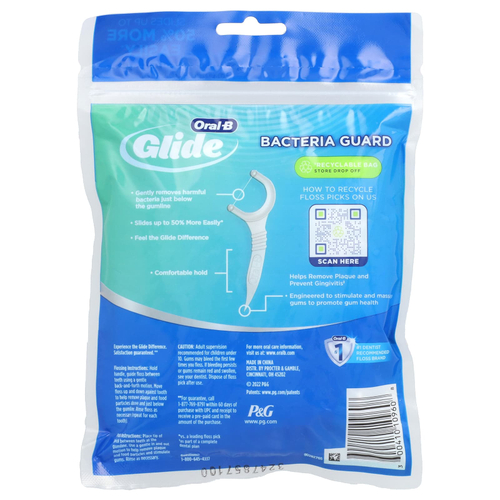 Oral-B, Glide, наборы для зубной нити, Bacteria Guard, мята, 75 шт.