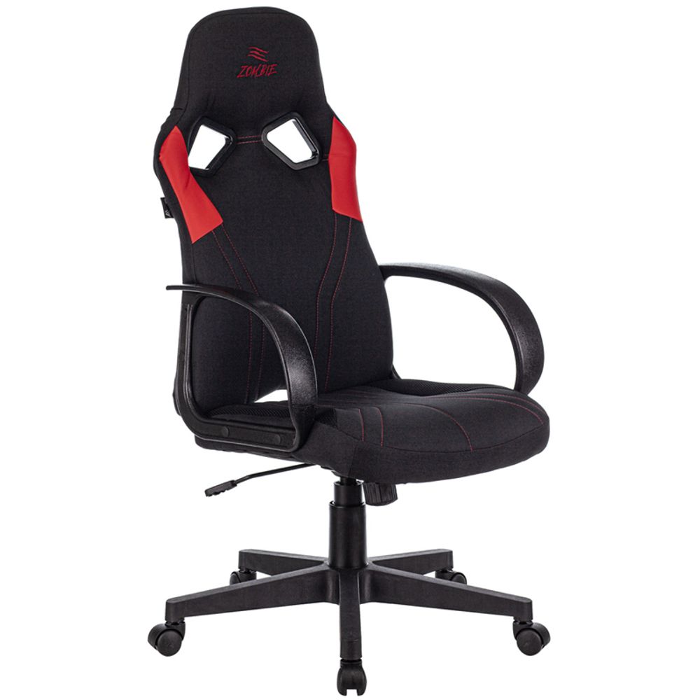 Кресло игровое ZOMBIE RUNNER RED, PL, ткань/экокожа, черный/красный, топ-ган