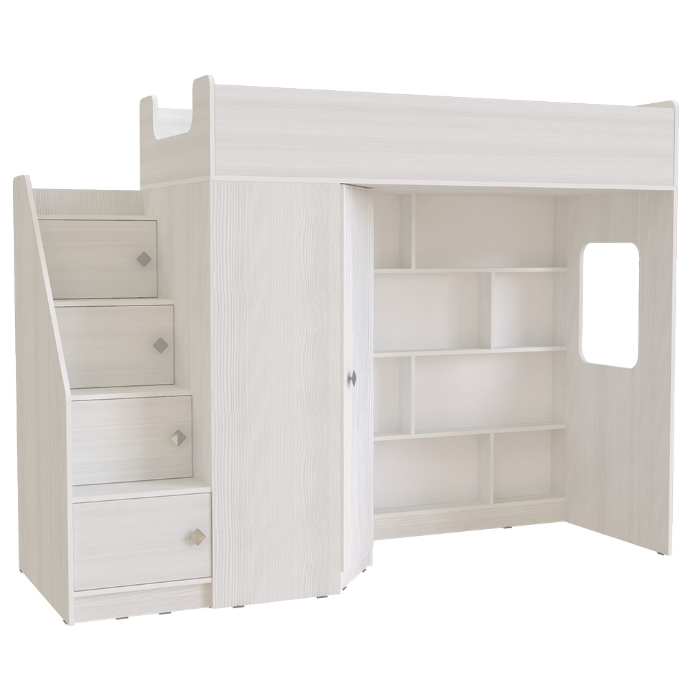 Кровать-чердак КарИВи Л-В602.3 80х190 Белое Дерево Белое Дерево