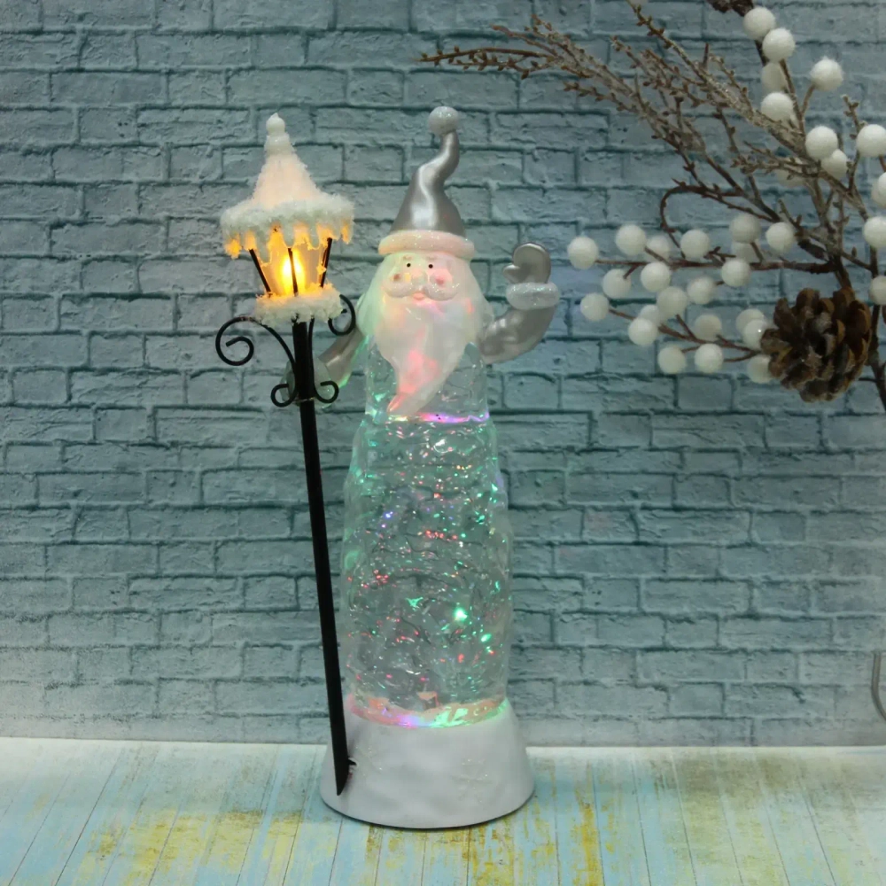 Фигурка с подсветкой «Дед Мороз с фонарем» 27 см, серебро