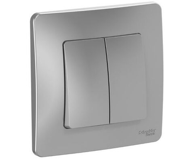 Выключатель двухклавишный Blanca Schneider Electric алюминий в сборе BLNVS010503