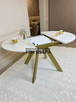 Круглый стол "Бонжур", керамогранит, белый мрамор