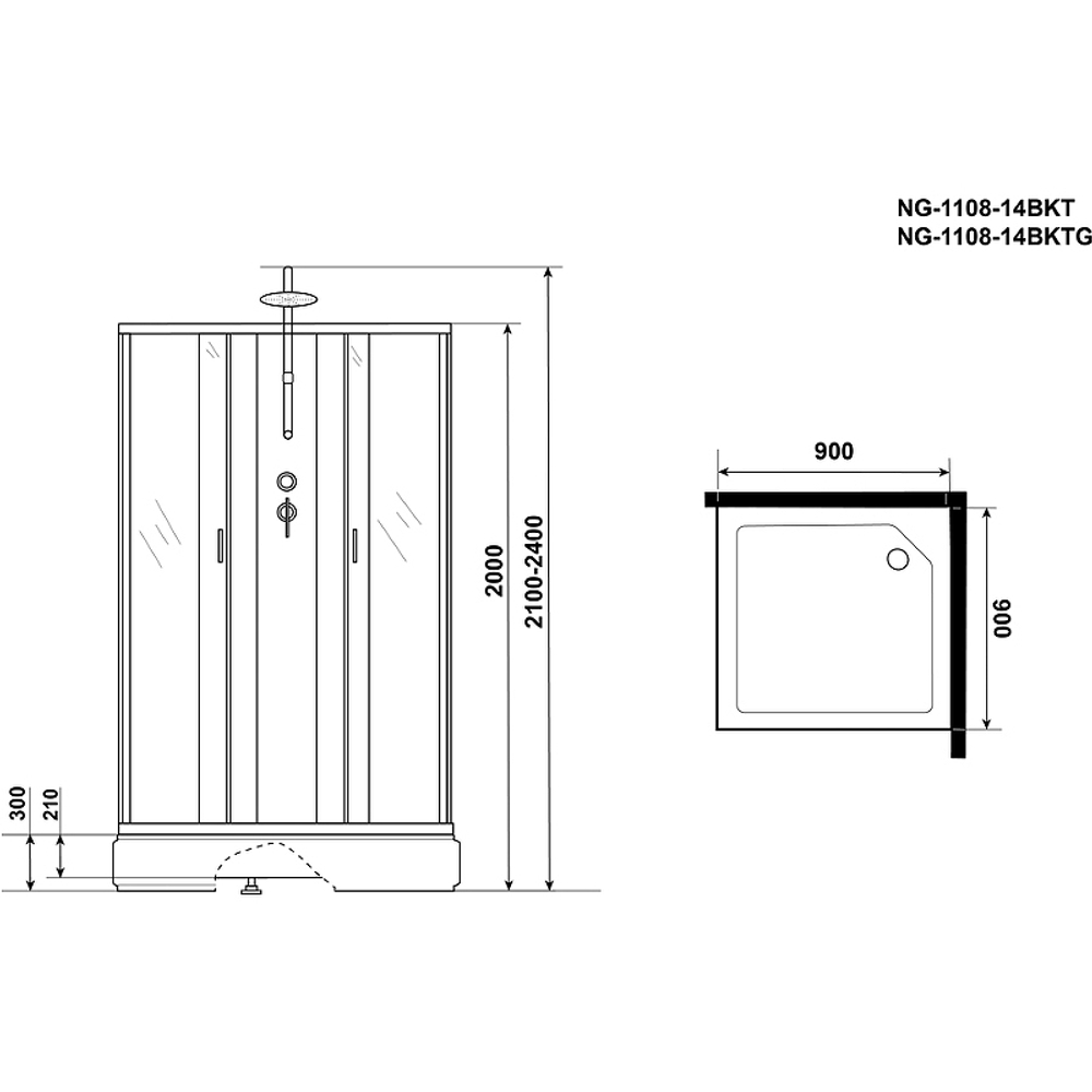 Душевая кабина Niagara Classic 90x90 NG-1108-14BKT без гидромассажа