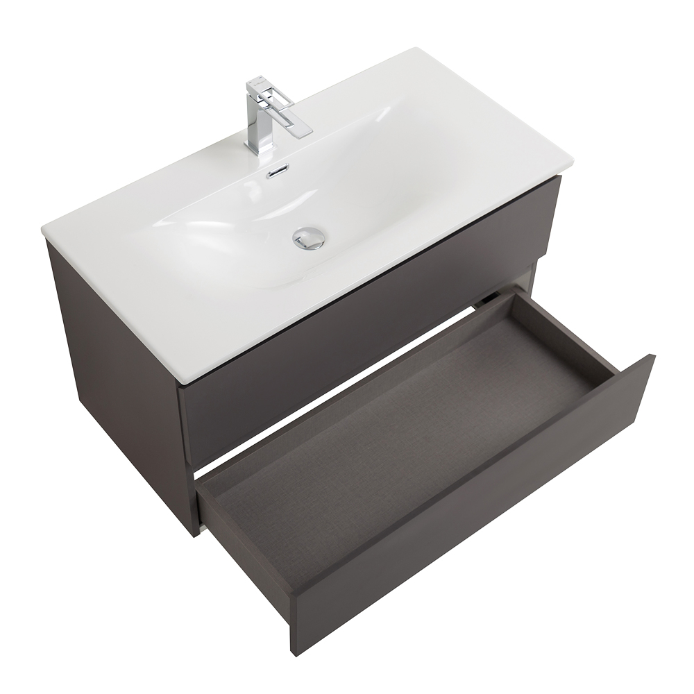 Тумба с раковиной подвесная BelBagno KRAFT-900-2C-SO-GSO Темно-Серый матовый, раковина белая BB-8099-90