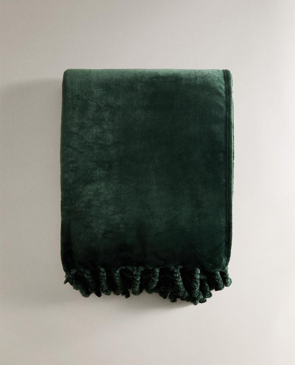 Zara Home - Флисовый плед с бахромой, зеленый, 140x190 см