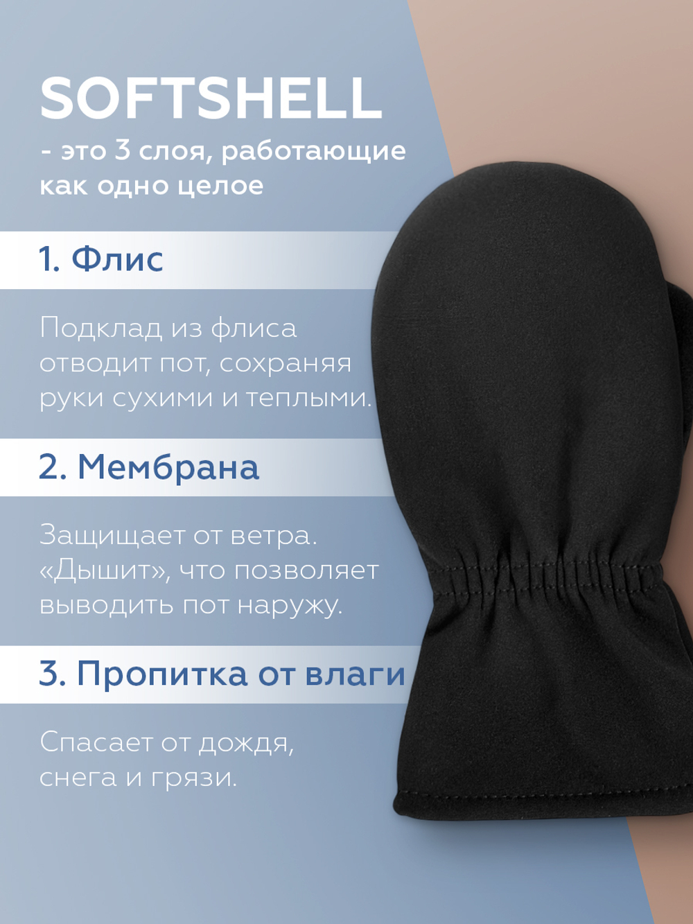 Варежки Softshell (Черный)