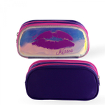 Пенал 2 отделения Alingar, ПВХ-силикон, молния, 110 х 210 мм, "With love!", фиолетовый (фиолетовые губы)